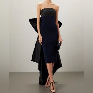 Oscar de la Renta Black and Navy Strapless Midi Dress